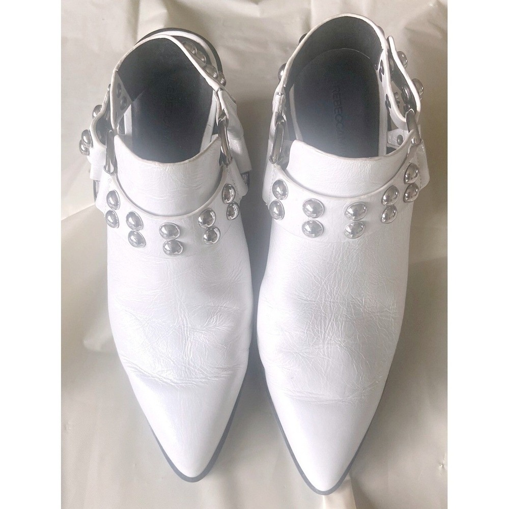 Rebecca Minkoff White Leather Studded Slingback Pointed Toe Harnes Mules Sz. 7.5